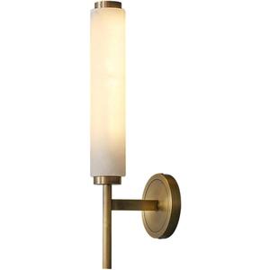 Alabaster Wall Sconce Light LED 3000K Warm Light Indoor Wall Decor Cylindrical Marble lampshade Wall Mount Lamp H65 All-Copper lamp Body for Kitchen Bedroom Living Room Vanity (Gold)