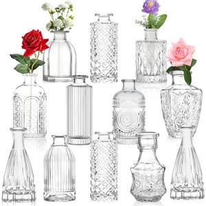 Glass Bud Vase Set of 12,Small Mini Clear Bud Vases in Bulk,Vintage Bud Vase,Glass Bottles Vase for Home Decor, Wedding Centerpieces Table Decor,Floral Arrangements,Dinning