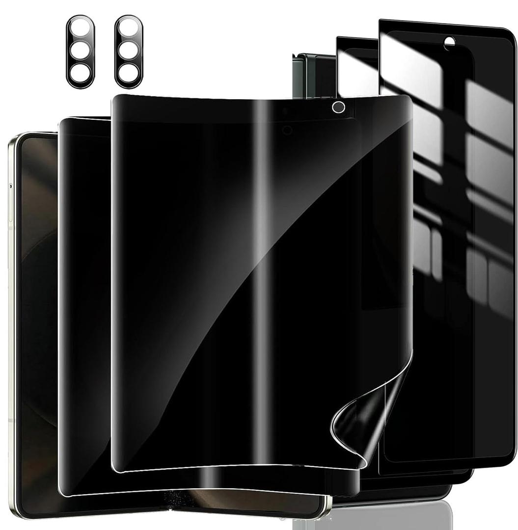 2 Privacy Tempered Glass Front Screen Protector for Samsung Galaxy Z fold 7+ 2 Privacy Inner Soft Film Protector+ 2 Camera Lens Protector+ 2 Side Film [Scratch Resistant] [Bubble Free]