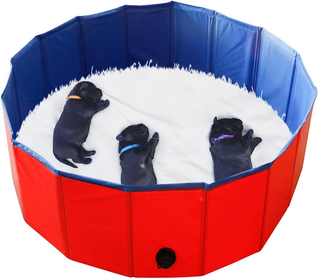 Artilife Foldable Dog Bath Pool - Portable Whelping Box for Puppies (32" Dia.x12" H(80x30cm)) (Red)