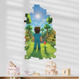 CRYPTONITE Personalized Video Game Wall Decal for Kids | Classic Pixel Style Landscape Wall Sticker | Boys Room Decor for Nursery, Bedroom & Playroom (Pixel Boy, Wide 15" x 25" Height)