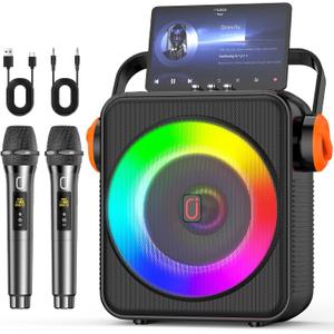 Karaoke Machine with 6.5" Speaker & Instrumental Mode, Portable Bluetooth 5.3 Karaoke Speaker with 2 Wireless Microphones for Adults, PA System with Echo Adjustment, Support TWS/TF Card/USB/AUX/Live Karaoke Machine with 6.5" Speaker & Instrumental Mode, Portable Bluetooth 5.3 Karaoke Speaker with 2 Wireless Microphones for Adults, PA System with Echo Adjustment, Support TWS/TF Card/USB/AUX/Live
