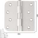Satin Nickel Door Hinges 4 Inch Square Rounded 5/8" Radius Hinges for Doors Reversible Full Mortise Combination 4 in Door Hardware 6 Pack