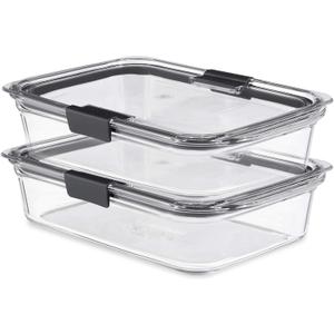 Rubbermaid Brilliance Glass Food Storage Containers, 8 Cup, Set of 2, BPA-Free, Leak-Proof, Clear