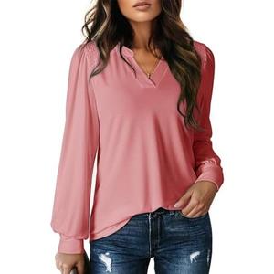Dokotoo Womens Tops V-Neck Long Sleeve Shirts Tops Dressy Casual Blouses Fall Outfits Clothes 2024, M