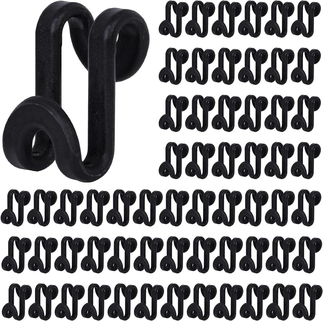 60PCS Hanger Connector Hooks, Black Clothes Hanger Connector Heavy Duty Space Saving Hooks for Velvet Hangers Wooden Hangers Closet Organizer (Medium)