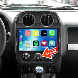 8 Core [4G+64G] Car Radio for Jeep Compass Patriot 2010 2011 2012 2013 2014 2015 2016, Android 13 Touch Screen Stereo, DSP 32 EQ/IPS/Carplay/Android Auto/SWC/BT/WiFi