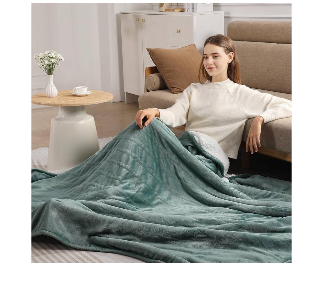 King Heated Blanket 100''X90'', Ultra Soft Silky Flannel & Fluffy Sherpa Heating Blanket Dual Control with 5 Heat Levels & 10 Hrs Timer, ETL Certified & Overheat Protection, Machine Washable