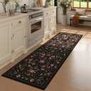 Vintage Medallion Floral Kitchen Runner 2x6, Machine Washable Rug, Soft Low Pile, Non-Slip Carpet for Hallways, Laundry, Bedroom, Bathroom, Entryway | Black