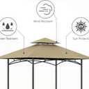 Grill Gazebo Replacement Canopy Top, 5'x8' Top Double Tiered Replacement Canopy Roof, Grill Shelter Cover Roof Fit for Gazebo Model L-GG001PST-F (Khaki)
