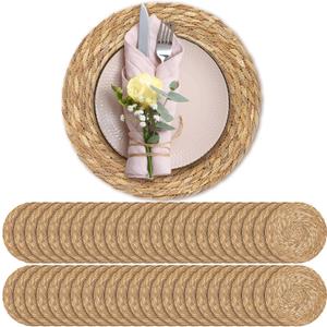 Aneco 48 Pack 13.8-Inch Round Woven Placemats Natural Hand-Woven Boho Rattan Wicker Bulrush Placemat Farmhouse Rustic Braided Table Mats for Dining & Kitchen Decor