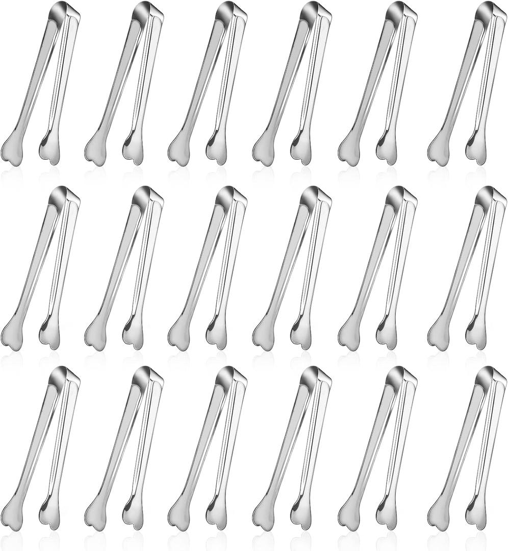 18 Pack Premium Small Serving Tongs, Mini Stainless Steel Appetizer Tongs 4.33Inch Silver