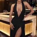 Women's Summer Sexy Maxi Dress 2025 Long Dresses Cocktail Wedding Guest Club Elegant Formal Party (Black, L)