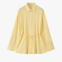 Women's Loose Lapel Long Sleeve Single Waist Tie Shirt,Large
