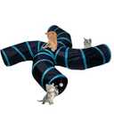 EGETOTA Cat Tunnel for Indoor Cats Large, with Play Ball S-Shape 5 Way Collapsible Interactive Peek Hole Pet Tube Toys, Puppy, Kitty, Kitten, Rabbit (Blue & Black)