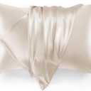 Love's cabin Satin Pillowcase Set of 2 Standard Size 20x26, Cooling Pillow Covers for Hair and Skin, Silky Smooth with Envelope Closure, Similar to Silk, Beige