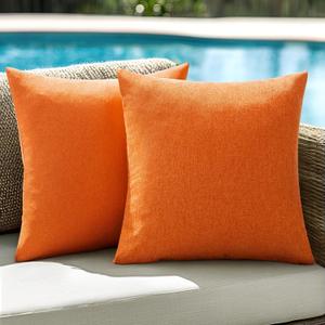 ANRODUO Pack of 2 Orange Outdoor Pillow Covers for Patio Furniture Decorative Farmhouse Linen Cushion Sham Outdoor Waterproof Outside Square Pillowcase for Garden Balcony Summer Decor 18x18 Inch