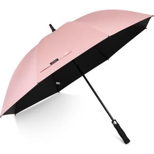 G4Free 54/62 Inch Windproof UV Protection Golf Umbrella Extra Large Silver Coated Automatic Open Stick Long Umbrella (Dusty Rose/Black)