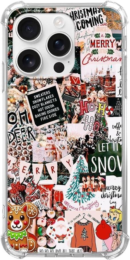 Winter Merry Christmas Case for iPhone 16 Pro Max,Christmas Aesthetic Collage, Trendy Soft TPU Bumper Cover Case for iPhone 16 Pro Max