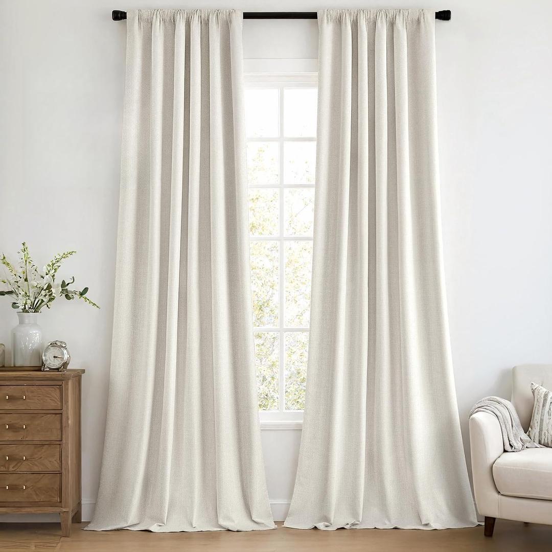 MIULEE 100% Blackout Curtains 84 Inch Long 2 Panels Set for Bedroom, Thick Faux Linen Black Out Curtain Room Darkening Back Tab Pleat Window Textured Drapes with Hooks for Living Room, Grey Beige