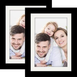 2 x Picture Frames 5x7 2 Pack Made of Solid Wood Black for Wall Mounting and Tabletop Display