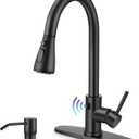 Touchless Kitchen Sink Faucet with Pull Down Sprayer, Herogo Matte Black Stainless Steel Motion Sensor Faucet with Soap Dispenser, Single Handle Smart Activated Kitchen Tap for Farmhouse RV Sink