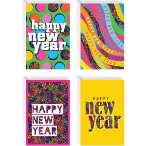 easykart labels 16 Happy New Year Cards Boxed Set With Envelopes and Gold Seal Stickers - 6.75" x 4.5" Assorted New Years Greeting Card Set 2024 With Messages Inside