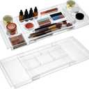 2pack Shallow Expandable Drawer Organizer, Adjustable 12.5”–20” Clear Plastic Drawer Organizer Tray for Vanity Bathroom Desk Kitchen Drawers, Multi Compartment Storage