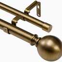 Brass Double Curtain Rods, Heavy Duty Decorative Drapery Rod 36-72 Inches, Telescoping Drapery Rod with Twisted Cage Finials