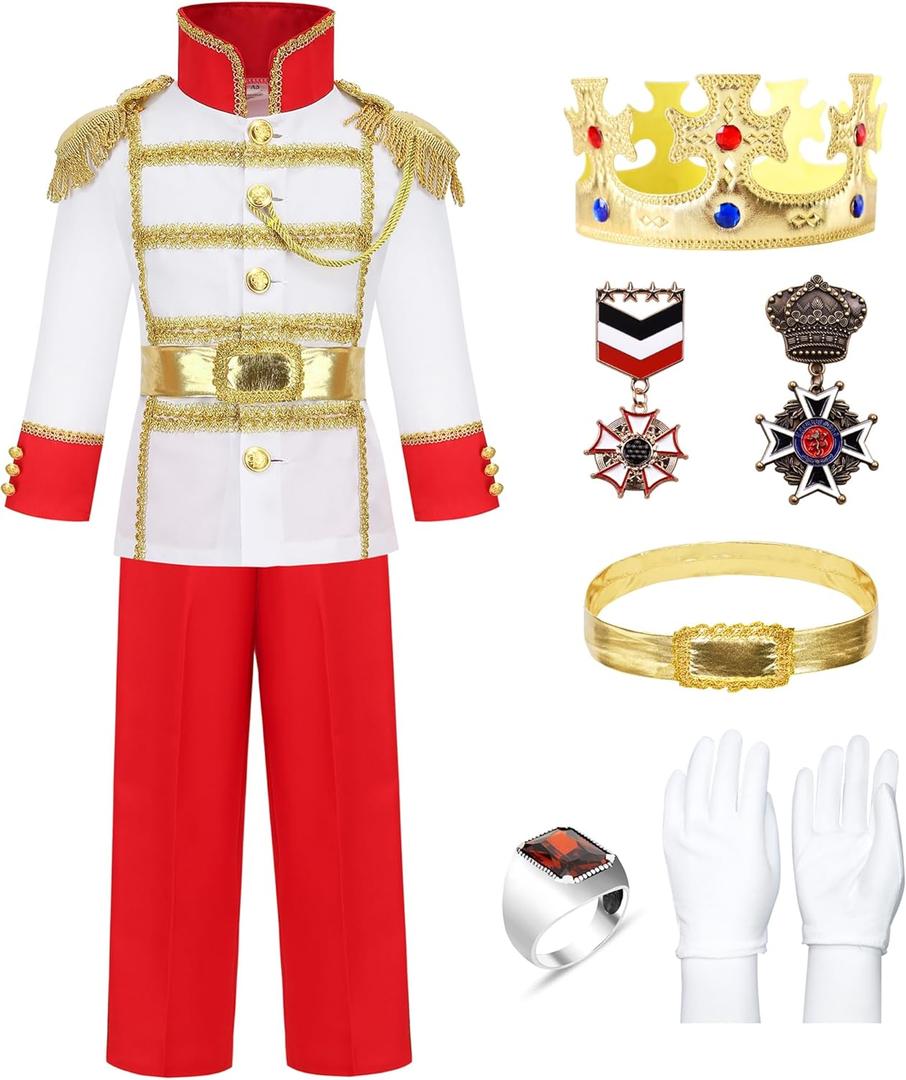 Kids Prince Charming Costume for Boys  Royal Prince Uniform for Halloween & Dress Up, Ages 49 (67 yrs Height 47.250.4in)