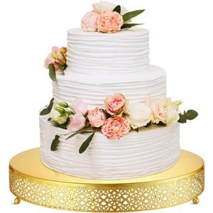 Wenqik Cake Stand 16 Inch Round Metal Cupcake Dessert Wedding Cake Stand Cookies Display Holder Fruit Serving Tray for Table Wedding Birthday Anniversary Party(Gold)