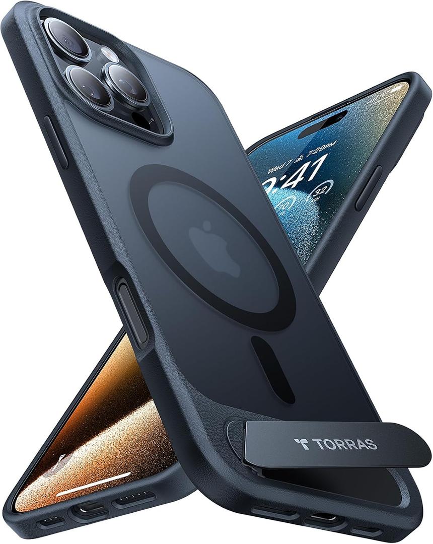 TORRAS Strong Magnetic & Seamless Stand for iPhone 16 Pro Case, [18N Mighty Magnetic] [12FT MilGrade Drop Tested] [Fit for MagSafe] Kickstand Protective Slim Phone Case for iPhone 16 Pro 6.3", Black