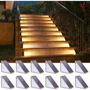 NIORSUN Outdoor Step Lights,12 Pack Warm White Stair Solar Lights Outdoor Waterproof IP67 Auto On Off,Solar Lights for Steps,Stair,Patio,Yard,Porch,Front Door,Sidewalk,Deck DecorBrown