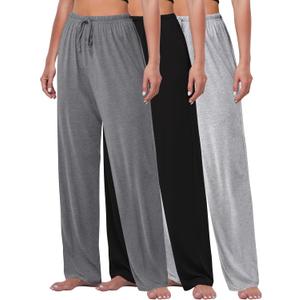 FEQO 3 Pack Women's Lounge Pants Wide Leg Yoga Pants Soft Pajama Bottoms Drawstring Casual Loose Sweatpants (Medium, Black, Dark Gray, Gray)