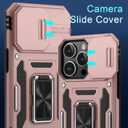 3 x DEERLAMN Case for iPhone 15 Pro with Slide Camera Cover+Screen Protector(1 Pack), Rotated Ring Kickstand Military Grade Shockproof Protective Cover 6.1 Inch-Rose Gold