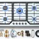 Gas Cooktop 36 Inch ROVLEP, Gas Stove Top Built-in 5 Burners Stainless Steel Total 37,600 BTU, NG/LPG Convertible Propane Cooktops Dual Fuel, RV Stove Top with Thermocouple Protect (36 INCH)