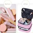 Double Layer Makeup Bag Portable Large Cosmetic Case Organizer with Adjustable Dividers Storage Travel Bag for Accessories Brushes Conditioner and Skin Care Products (Pink)