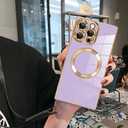 LSL Case for iPhone 16 Pro [Compatible with MagSafe] Soft TPU Bumper Anti-Drop Anti-Scratch Shock Absorption Protective Slim Luxury Plating Magnetic Cover for Women Girls Men - Purple