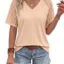 Dokotoo Womens Summer Short Sleeve Shirts Dressy Lace Tops 2026 Casual T-Shirts Cute Work Outfits Blouses (XL)