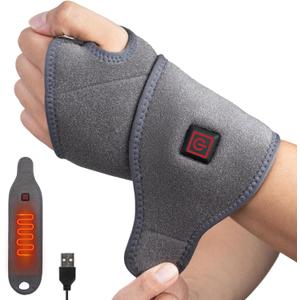 Wrist Heating Pad Pain Relief Heated Wrist Wrap for Carpal Tunnel, Sprains, Swelling, Tendonitis Hot Compress for Hand Pain Relief - Left Right Hand Grey (Non-Rechargeable)