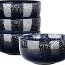 S&Q'S CERAMICS Bowl Set of 4, 36 Ounce Kitchen Bowls for Soup, Large Cereal, Breakfast, Oatmeal, Microwave and Dishwasher Safe, [Set of 4], (Navy Blue)