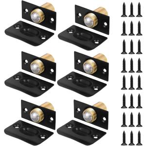 6Pack Door Ball Catch Replacement, Adjustable Closet Ball Bearing Door Latch, Strong Drive Closing Door Accessories for Interior Doors, Solid Brass Body & Stainless Steel Strike Plate Black