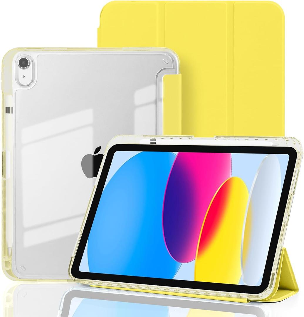 Case for iPad A16 11th Generation 11" 2025, iPad 10th Generation 10.9 Inch 2022, Hybrid Protective Cover with Pencil Holder, Clear Transparent Back Shell Anti-Yellowing Case, Yellow Case for iPad A16 11th Generation 11" 2025, iPad 10th Generation 10.9 Inch 2022, Hybrid Protective Cover with Pencil Holder, Clear Transparent Back Shell Anti-Yellowing Case, Yellow