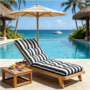 Outdoor Lounge Chair Cushions, 74.4 x 22 x 4.7 Inches Waterproof Fade Resistant Patio Cushion for Chaise Lounger Black