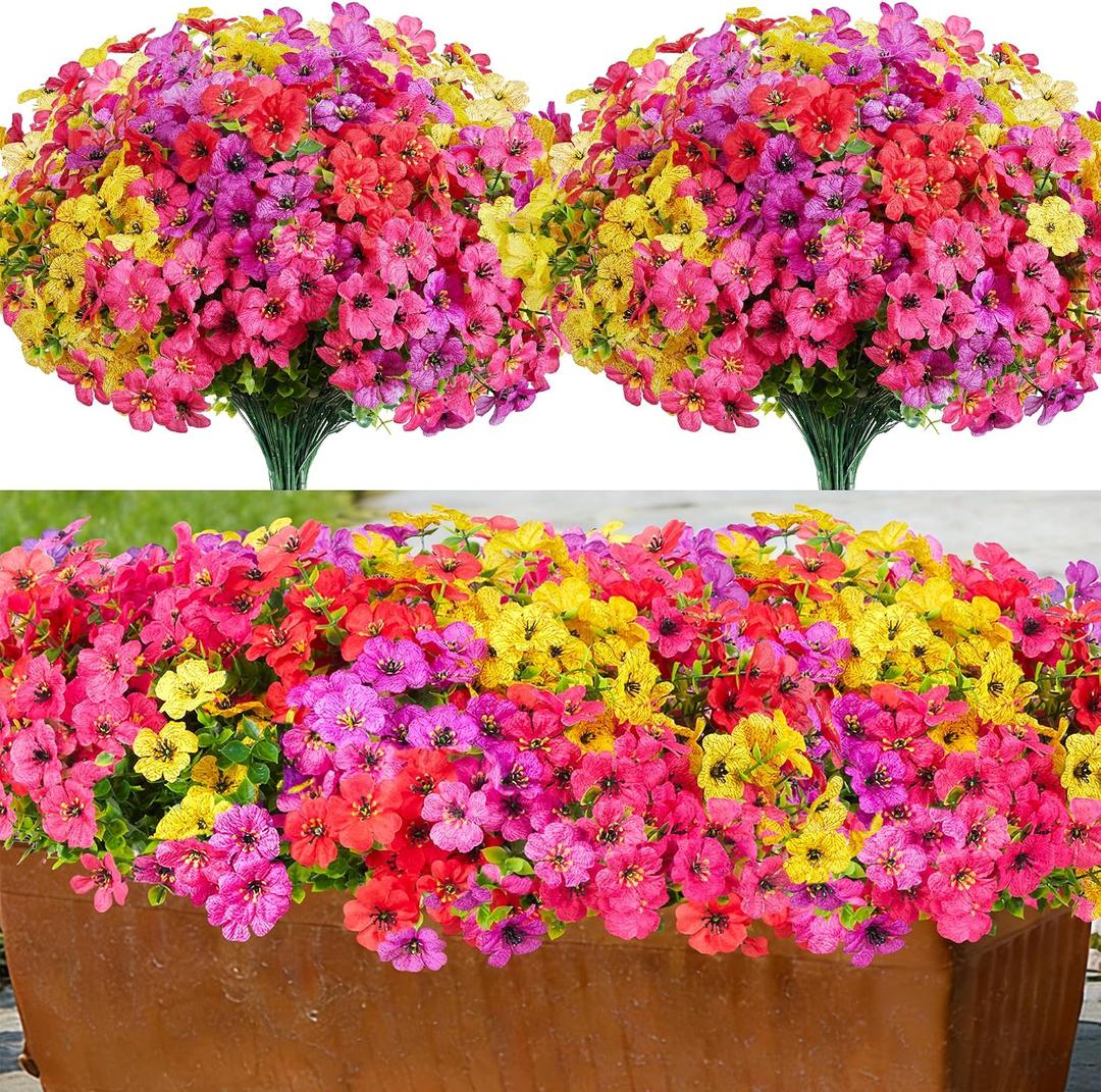 InnoGear Artificial Flowers for Outdoors, 12 Bundles UV Resistant Fake Silk Flowers for Outside Faux Spring Summer Decor Flower for Outdoor Indoor Garden Home Decoration Porch Patio (Mixed 4 Colors)