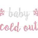Baby It's Cold Outside Banner, A Little Snowflake is on the Way, Welcome Sweet Snowflake, Winter Girls Baby Shower Gender Reveal Party Decorations Pink Glitter