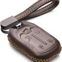Vitodeco Genuine Leather Smart Key Fob Case with Leather Strap Compatible for GMC ACADIA, GMC TERRAIN (2017-2025 Models) - 5-Button, Brown