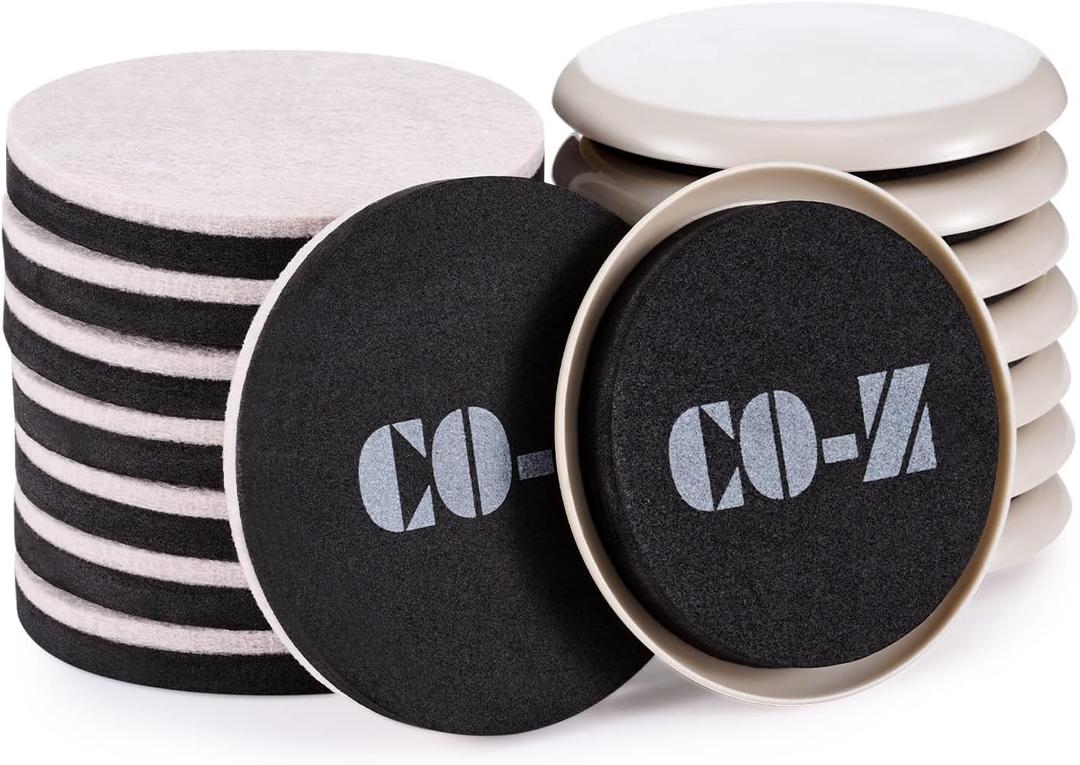 CO-Z Felt Furniture Sliders - 16 Pack with 8 Plastic & 8 Felt Sliders, 3 1/2" Reusable Furniture Sliders for Carpet Hardwood Floors, Heavy-Duty Furniture Gliders Movers, Moving Pads for Hard Surfaces