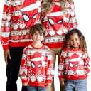 Disney family matching sweatshirt Stitch Mickey Spiderman print long sleeve winter Christmas mom dad kids loose fit red (L)