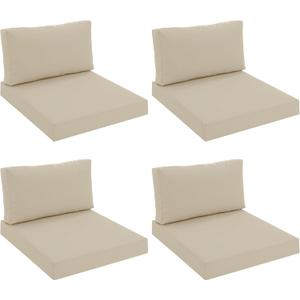 Patio Furniture Cushions Replacement Set of 4, Outdoor Deep Seat Couch Cushion and Backrest Pillow with Waterproof Removable Cover for Sectional Sofa Set, 25.6 x 25.6 Inch, Cream